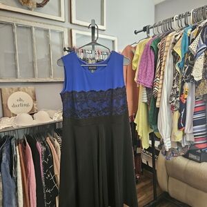 Enfocus Studio Royal Blue and Black Lace Midi Dress